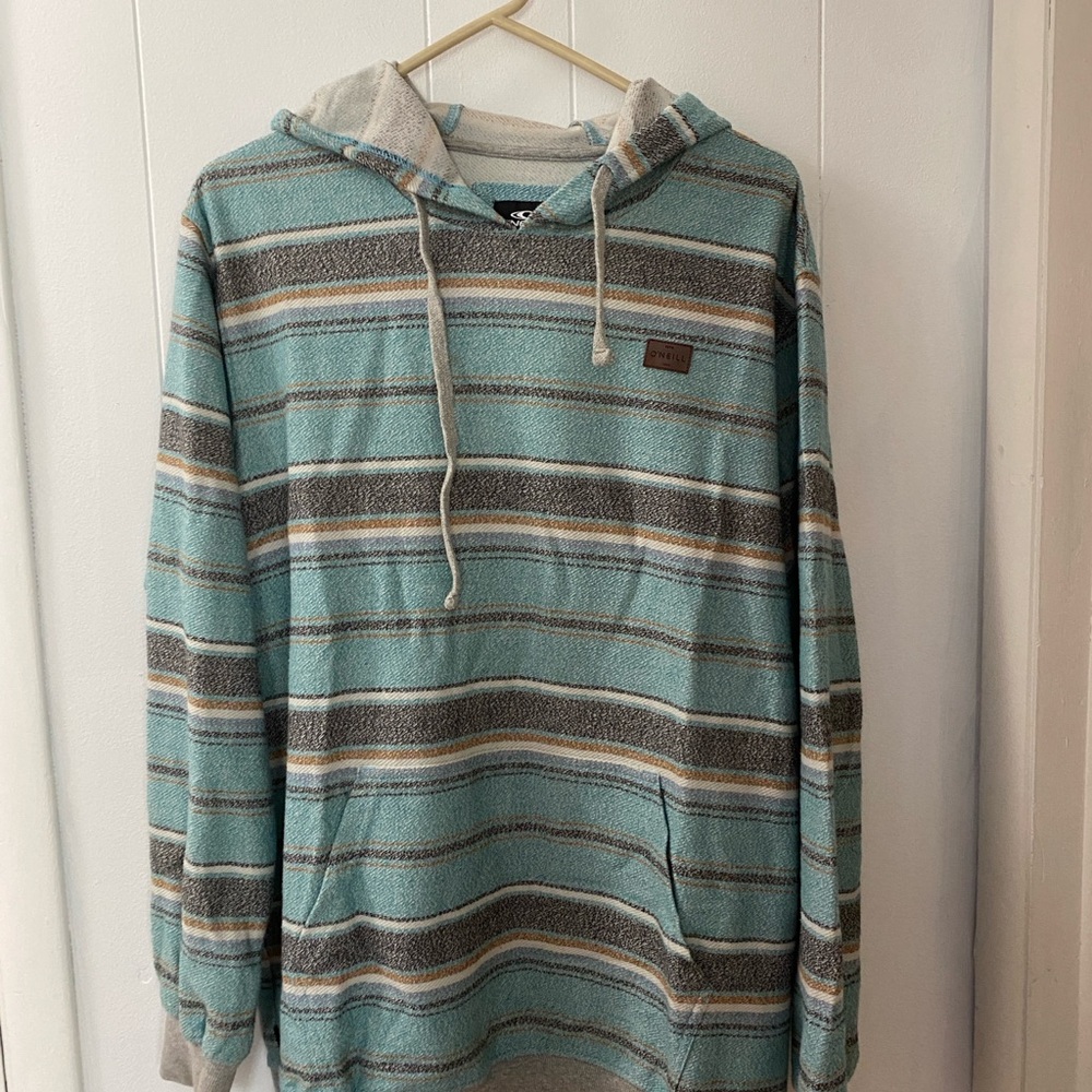 O'Neill Teal and Gray Striped Hoodie